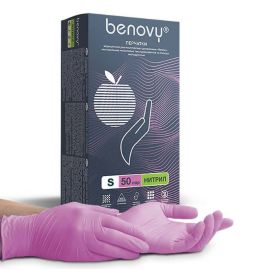 Перчатки нитрил. S Benovy, розовые, 100 шт/упак. (50 пар)